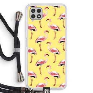 CaseCompany Flamingo's geel: Samsung Galaxy A22 4G Transparant Hoesje met koord