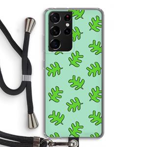 CaseCompany Groene blaadjes: Samsung Galaxy S21 Ultra Transparant Hoesje met koord