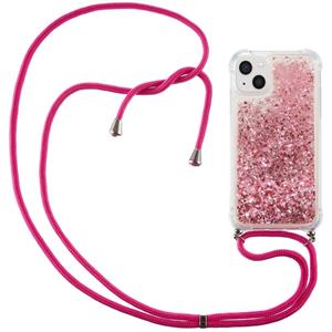 Backcover hoes met koord - iPhone 14 Plus - Glitter Roze
