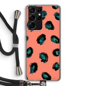 CaseCompany Pink Cheetah: Samsung Galaxy S21 Ultra Transparant Hoesje met koord