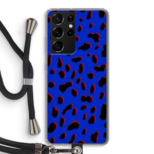 CaseCompany Blue Leopard: Samsung Galaxy S21 Ultra Transparant Hoesje met koord