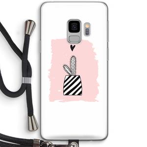 CaseCompany Zwart-wit cactus: Samsung Galaxy S9 Transparant Hoesje met koord
