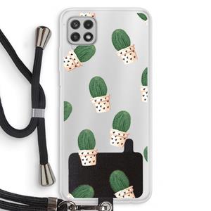 CaseCompany Cactusprint roze: Samsung Galaxy A22 4G Transparant Hoesje met koord