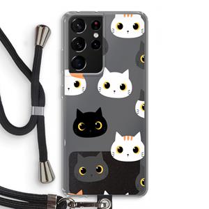 CaseCompany Katten: Samsung Galaxy S21 Ultra Transparant Hoesje met koord
