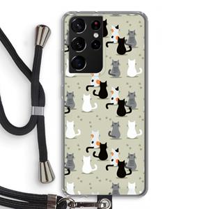 CaseCompany Katten: Samsung Galaxy S21 Ultra Transparant Hoesje met koord
