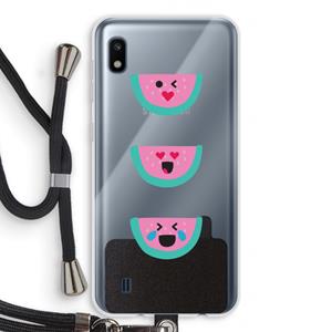 CaseCompany Smiley watermeloen: Samsung Galaxy A10 Transparant Hoesje met koord