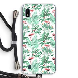 CaseCompany Flamingo bladeren: Samsung Galaxy A10 Transparant Hoesje met koord