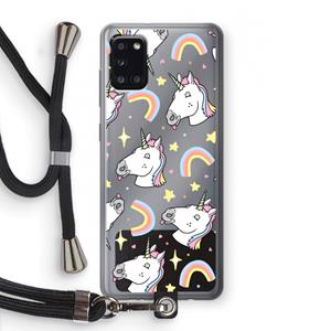 CaseCompany Rainbow Unicorn: Samsung Galaxy A31 Transparant Hoesje met koord