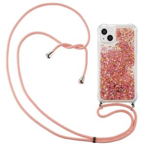 Lunso Backcover hoes met koord - iPhone 14 - Glitter Rose Goud