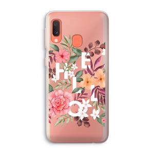 CaseCompany Hello in flowers: Samsung Galaxy A20e Transparant Hoesje