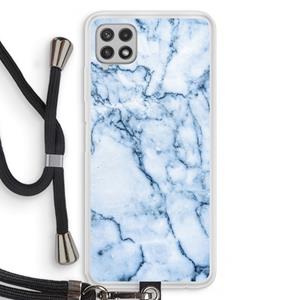 CaseCompany Blauw marmer: Samsung Galaxy A22 4G Transparant Hoesje met koord