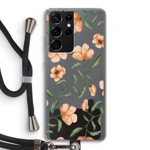 CaseCompany Peachy flowers: Samsung Galaxy S21 Ultra Transparant Hoesje met koord