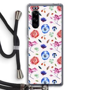 CaseCompany Bloemetjes: Sony Xperia 5 Transparant Hoesje met koord