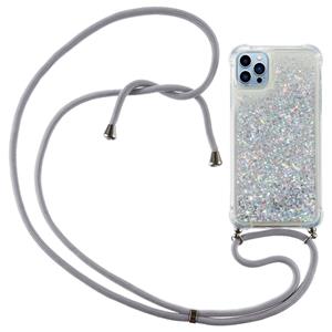 Lunso Backcover hoes met koord - iPhone 14 Pro - Glitter Zilver