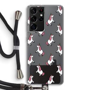 CaseCompany Eenhoorns overal: Samsung Galaxy S21 Ultra Transparant Hoesje met koord