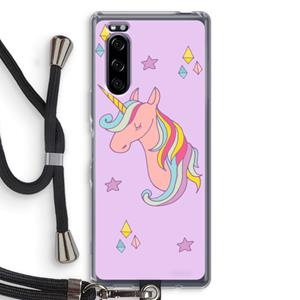 CaseCompany Roze eenhoorn: Sony Xperia 5 Transparant Hoesje met koord