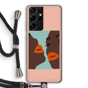 CaseCompany Orange lips: Samsung Galaxy S21 Ultra Transparant Hoesje met koord