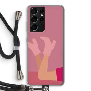 CaseCompany Pink boots: Samsung Galaxy S21 Ultra Transparant Hoesje met koord