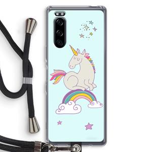 CaseCompany Regenboog eenhoorn: Sony Xperia 5 Transparant Hoesje met koord