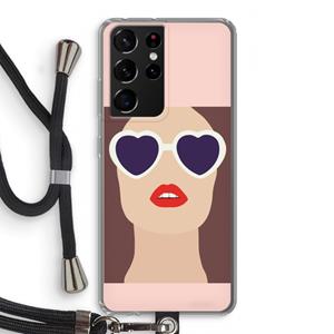 CaseCompany Red lips: Samsung Galaxy S21 Ultra Transparant Hoesje met koord