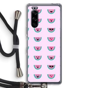 CaseCompany Smiley watermeloenprint: Sony Xperia 5 Transparant Hoesje met koord