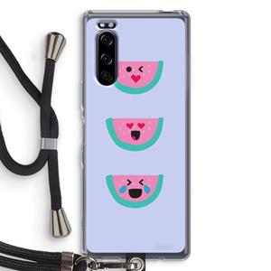 CaseCompany Smiley watermeloen: Sony Xperia 5 Transparant Hoesje met koord
