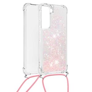 Lunso Backcover hoes met koord - Samsung Galaxy S22 Plus - Glitter Rose Zilver