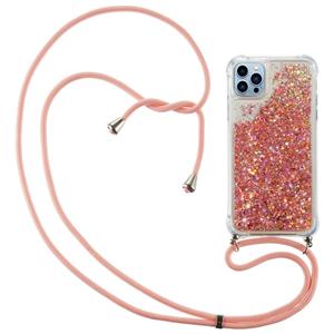 Lunso Backcover hoes met koord - iPhone 14 Pro - Glitter Rose Goud