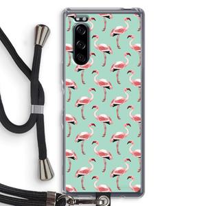 CaseCompany Flamingoprint groen: Sony Xperia 5 Transparant Hoesje met koord