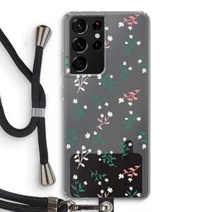 CaseCompany Small white flowers: Samsung Galaxy S21 Ultra Transparant Hoesje met koord