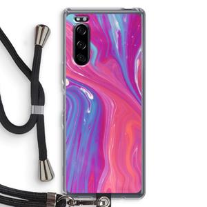 CaseCompany Paarse stroom: Sony Xperia 5 Transparant Hoesje met koord
