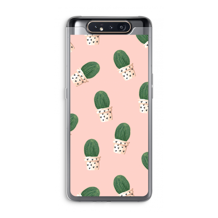 CaseCompany Cactusprint roze: Samsung Galaxy A80 Transparant Hoesje