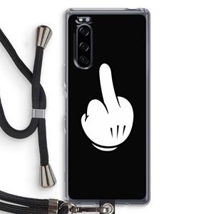 CaseCompany Middle finger black: Sony Xperia 5 Transparant Hoesje met koord