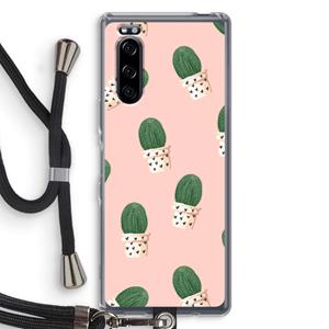CaseCompany Cactusprint roze: Sony Xperia 5 Transparant Hoesje met koord