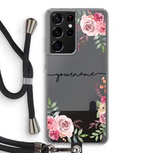 CaseCompany Rozen: Samsung Galaxy S21 Ultra Transparant Hoesje met koord