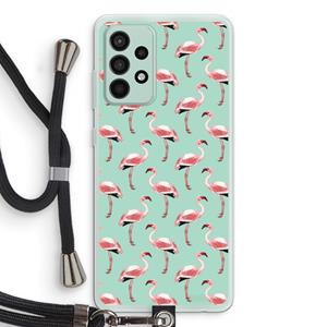 CaseCompany Flamingoprint groen: Samsung Galaxy A52s 5G Transparant Hoesje met koord