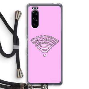 CaseCompany Home Is Where The Wifi Is: Sony Xperia 5 Transparant Hoesje met koord