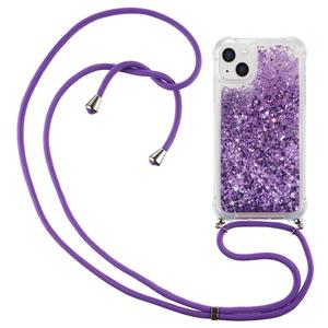 Backcover hoes met koord - iPhone 14 - Glitter Paars