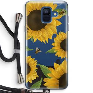 CaseCompany Sunflower and bees: Samsung Galaxy A6 (2018) Transparant Hoesje met koord