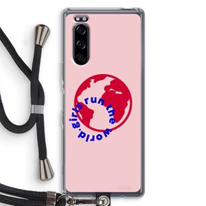 CaseCompany Run The World: Sony Xperia 5 Transparant Hoesje met koord