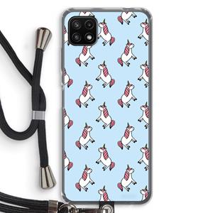 CaseCompany Eenhoorns overal: Samsung Galaxy A22 5G Transparant Hoesje met koord