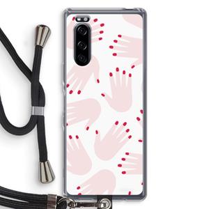 CaseCompany Hands pink: Sony Xperia 5 Transparant Hoesje met koord