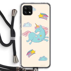 CaseCompany Vliegende eenhoorn: Samsung Galaxy A22 5G Transparant Hoesje met koord