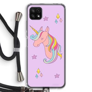 CaseCompany Roze eenhoorn: Samsung Galaxy A22 5G Transparant Hoesje met koord