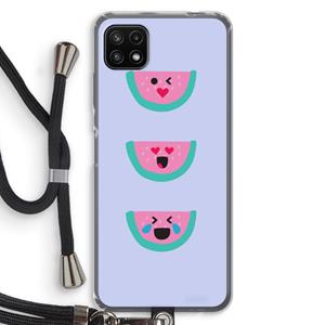CaseCompany Smiley watermeloen: Samsung Galaxy A22 5G Transparant Hoesje met koord