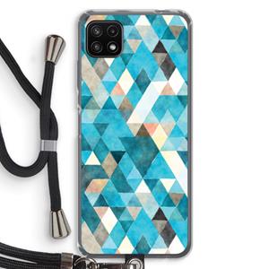 CaseCompany Gekleurde driehoekjes blauw: Samsung Galaxy A22 5G Transparant Hoesje met koord