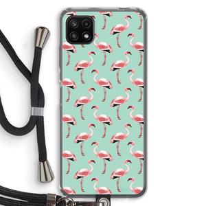 CaseCompany Flamingoprint groen: Samsung Galaxy A22 5G Transparant Hoesje met koord