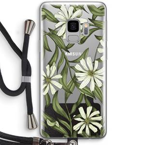 CaseCompany Wit bloemenpatroon: Samsung Galaxy S9 Transparant Hoesje met koord