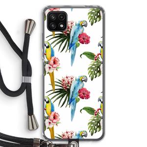 CaseCompany Kleurrijke papegaaien: Samsung Galaxy A22 5G Transparant Hoesje met koord