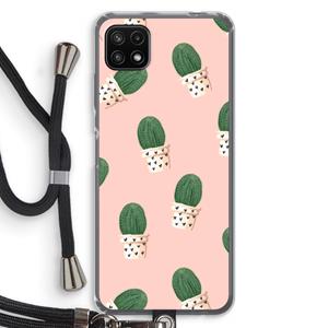CaseCompany Cactusprint roze: Samsung Galaxy A22 5G Transparant Hoesje met koord